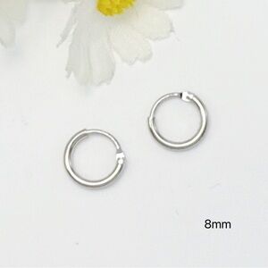 Solid 925 Silver Tiny Small Medium Hoop Earrings-Silver 8mm SH022